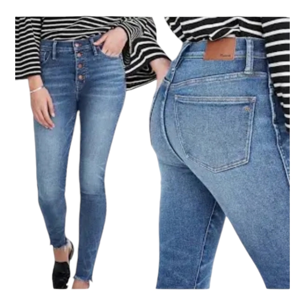 Madewell Womens Jean 10" High Rise Button Fly Raw Hem Skinny Stretch Size 27 EUC